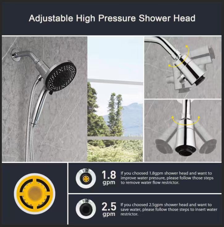 High Pressure Shower Head with Magnetic Shower Base | High Pressure 10-setting Shower Head with Hose,Magnetic Bracket,59 Inches Stainless Steel Shower Hose,Magnetic Shower Base - color: Chrome, style: Upgraded Version