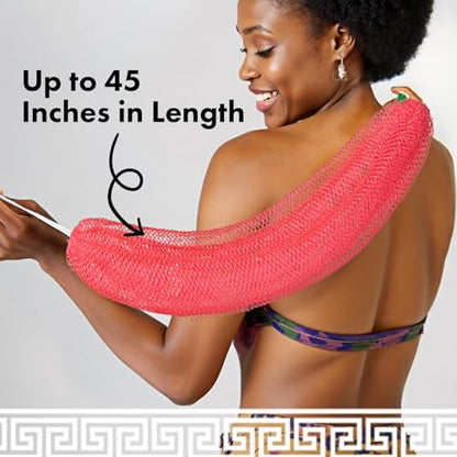 Bathway African Net Sponge Authentic with Handles (Set of 2), African Exfoliating Net Sponge, Exfoliating Body Scrubber Bath Sponge - Bathing Accessories with Storage Bag (Purple & Rose) - color: Purple & Rose