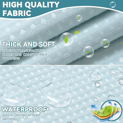 Conbo Mio No Hook Waffle Weave Shower Curtain with Snap in Liner Set, Hotel Luxury Blue Shower Curtains for Bathroom with See Through Top Window, Waterproof, Washable 71W x 74H - color: Waffle-blue, size: 71"W x 74"L (Pack of 1)