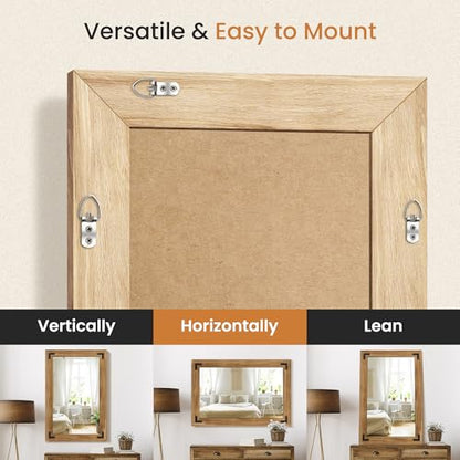 Wood Framed Bathroom Vanity Mirror for Wall, 24"x36" Farmhouse Mirror | Solid Wood Frame, HD Shatterproof Glass, Vertical/Horizontal Hanging, Ideal for Bathroom, Living Room, Bedroom - size: 36"L x 24"W