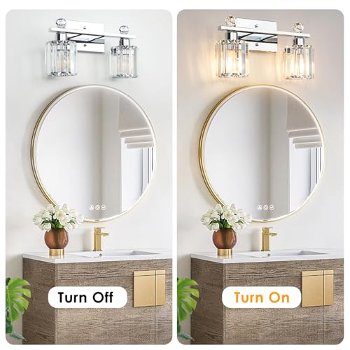 2-Light Silvery Bathroom Vanity Light Fixtures, Brushed Silvery | Modern, Clear Crystal Glass Shade, Bath Wall Mount, For Bedroom Living Room - color: silvery, size: Linear-2-Light