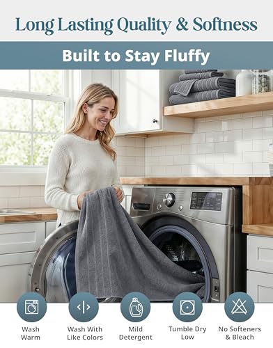 Casa Platino 100% Cotton Towels Set for Bathroom - 12 Pc Family Pack - Super Soft & Quick Dry - 4 Bath, 4 Washcloth, 4 Hand Towels - Oeko TEX Certified, Machine Washable & Durable - Cool Grey - color: 02: Cool Grey, size: 12 Piece Towel Set