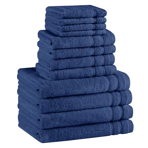 Comfort Spaces 12 Pc Towel Set, 100% Cotton Zero Twist, Indigo Navy Blue | Zero Twist Cotton, Quick Dry Ultra Soft, 4 Bath 4 Hand 4 Washcloth, Absorbent Lightweight Towels for Everyday - color: Indigo, size: 12 Piece Towel Set