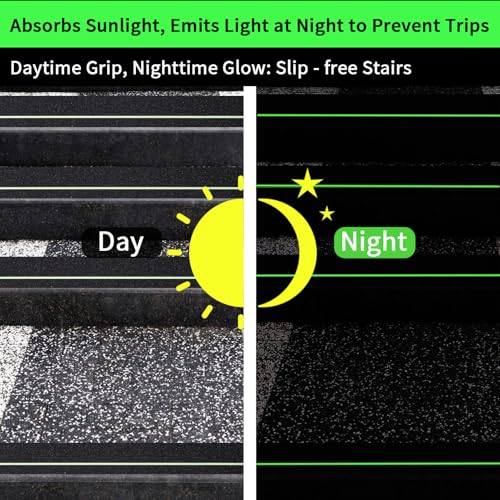 Glow in Dark Anti Slip Tape, 4" x50FT Heavy Duty Waterproof Safety Grip Tape for Stairs, Pool, Bathroom - Black & Glow Stripe Indoor/Outdoor Multi-Purpose Traction Tape - size: 4 Inch x 50 Feet