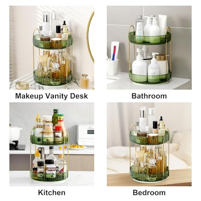 360 Rotating Makeup Organizer for Vanity, Bathroom Countertop Spinning Perfume Organizer, High-Capacity Cosmetic and Skincare Dresser Make Up Holder Rack (3 Tiers, Green)
