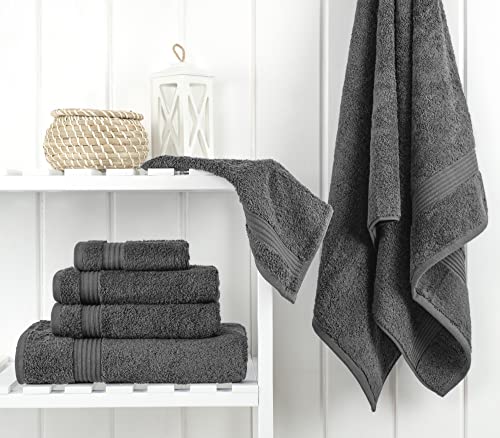 Cotton Paradise Towel Set of 6, 2 Bath Towels, 2 Hand Towels and 2 Washcloths Towels for Bathroom Sets, Smoke Gray - color: Dark Gray, size: (27"x54") +( 16"x28") + (13"x13")
