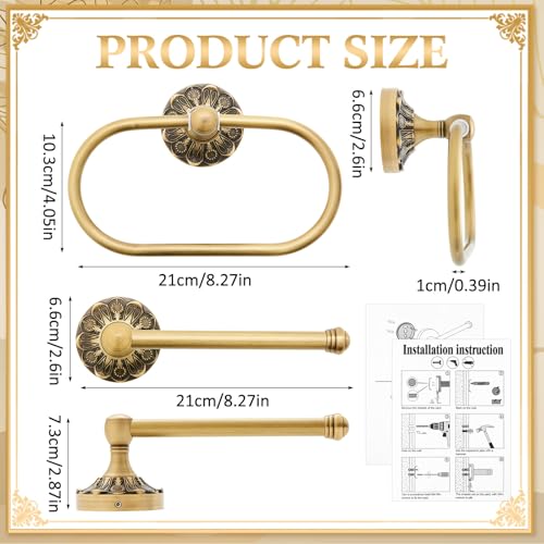2 Pieces Set Antique Brass Toilet Paper Holder Retro Brass Hand Towel Ring Tissue Roll Paper Hanger Bathroom Hardware Wall Mounted Vintage Bathroom Accessories(Rectangle) - style: Rectangle