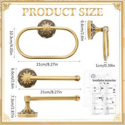 2 Pieces Set Antique Brass Toilet Paper Holder Retro Brass Hand Towel Ring Tissue Roll Paper Hanger Bathroom Hardware Wall Mounted Vintage Bathroom Accessories(Rectangle) - style: Rectangle
