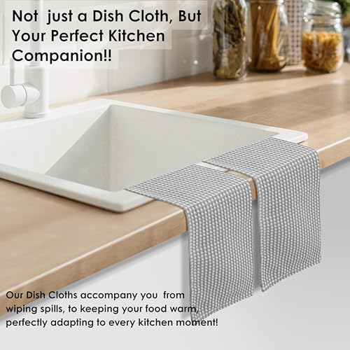 12 Pack Dual Reversible Waffle Weave Dish Cloth, 12x12 Inch, 100% Cotton, Absorbent Dishcloth Set, Quick Dry, Soft for Cleaning, Wiping, Hand Towels, Dish Rags, Durable, Ash Grey - color: Ash Grey