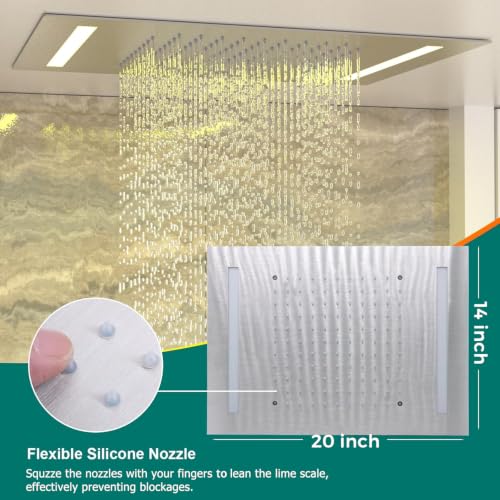 Digital Display Shower Faucet Set Dual Shower System | 14X20" LED Ceiling Shower & 6" Wall Mounted Shower Head & Dual Function Handheld Shower, Brushed Nickel - color: Brushed Nickel