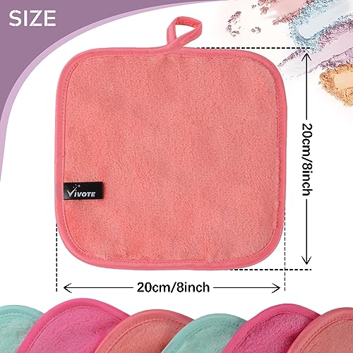 VIVOTE Microfiber Face Cloth Quick Drying Flannel Makeup Remover Pads 6pcs | 20cmx20cm Multi-color Ultra Soft & Reusable Wash Cloth for Face