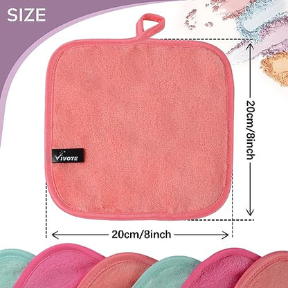 VIVOTE Microfiber Face Cloth Quick Drying Flannel Makeup Remover Pads 6pcs | 20cmx20cm Multi-color Ultra Soft & Reusable Wash Cloth for Face