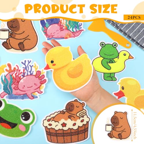 Yaomiao 24 Pcs Non Slip Bathtub Stickers Anti Slip Shower Stickers Cute Axolotl Duck Capybara Frog Decals Threads Adhesive Appliques with Scraper for Safety Bathroom Tubs Shower Floor Stairs - style: Cute