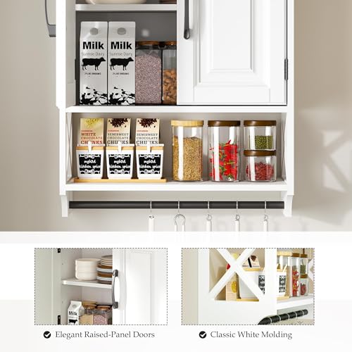 20" x 25" Bathroom Wall Cabinet with Towel Bar, White Painted Wall Mounted Storage Cabinet with Adjustable Shelf, Over The Toilet Medicine Cabinet, Wood Wall Cabinet for Bathroom Laundry Room - size: 20"D x 7"W x 25"H
