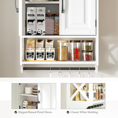 20" x 25" Bathroom Wall Cabinet with Towel Bar, White Painted Wall Mounted Storage Cabinet with Adjustable Shelf, Over The Toilet Medicine Cabinet, Wood Wall Cabinet for Bathroom Laundry Room - size: 20"D x 7"W x 25"H