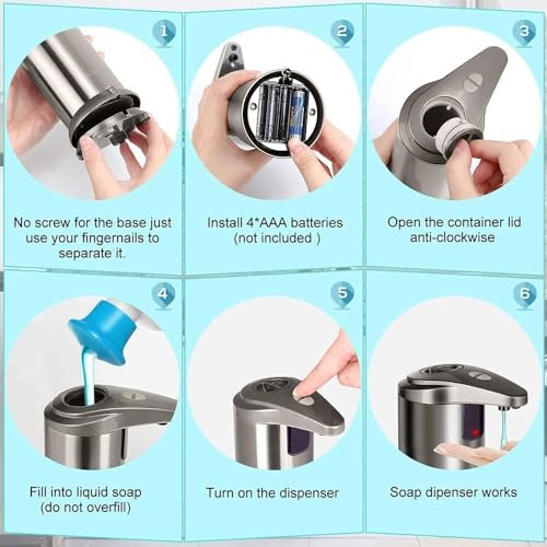 Soap Dispenser, Touchless Automatic Soap Dispenser, Infrared Motion Sensor Stainless Steel Hands Free Soap Pump with Waterproof Base for Bathroom and Kitchen