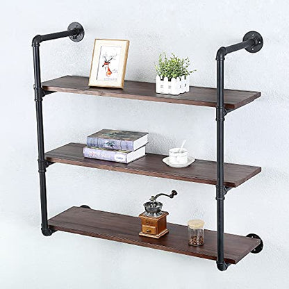 Industrial Pipe Shelves With Wood Planks,Rustic Pipe Shelving Wall Shelf | Metal Pipe Solid Pine Wood,Easy to Assemble,Wooden Board Thickness 0.78 In,For Bar Farmhouse Kitchen Office Bathroom,Bedroom - color: 3-layer, size: 36in