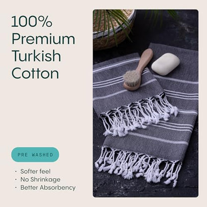 WETCAT Turkish Hand Towels with Hanging Loop, Set of 2 (20" x 30") 100% Turkish Cotton, Pre-Washed, Quick Drying, for Kitchen or Bathroom - Black - color: Black