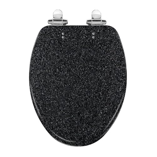 Elongated Toilet Seat Black abstract Resin Toilet Seat Slow Quiet Close with Quick-Release Hinges Toilet Seat with Cover Easy to Clean Install - color: Color3, size: V-Elongated