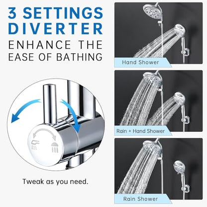 G-Promise 6.1 Inch Low-level Shower Diverter with Handheld Holder (Chrome) | All Metal Construction, 3 Spray Settings, 6.1 Inch Low Diverter, Dual Mount Shower Holder, Standard Thread Connection - color: Chrome, size: 3-Settings