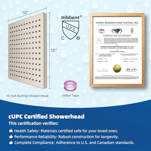 Hibbent cUPC Certified High Pressure 10'' Rain Shower Head, Brushed Nickel | Metal Square Bathroom Waterfall Thickness Shower Heads, High-flow Fixed Rainfall Showerheads, Adjustable Brass Ball Joint - color: Brushed Nickel, style: Square 10''