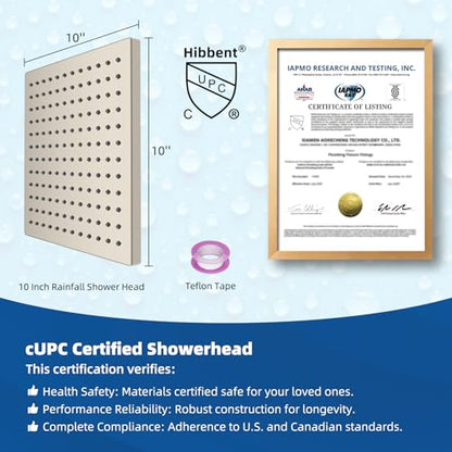 Hibbent cUPC Certified High Pressure 10'' Rain Shower Head, Brushed Nickel | Metal Square Bathroom Waterfall Thickness Shower Heads, High-flow Fixed Rainfall Showerheads, Adjustable Brass Ball Joint - color: Brushed Nickel, style: Square 10''