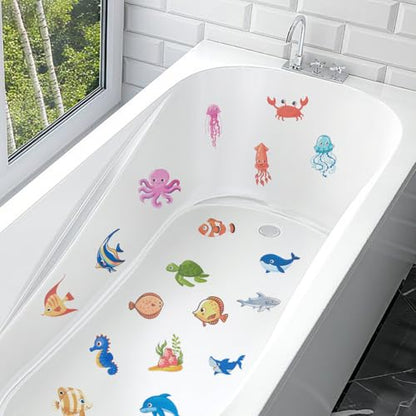 24Pcs Non Slip Bathtub Stickers Bulk Bathtub Sea Stickers with Scraper Plastic Adhesive Cartoon Ocean Animal Slippery Floor Decal for Shower and Bath Tub Home Decorations DIY Crafts Gifts - style: Marine Animal 4