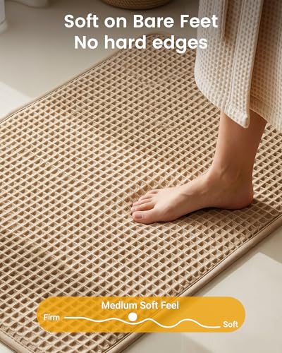 Upgraded Non Slip Waffle Bath Mat, Super Absorbent Bathroom Rug, 20x30 inch | Boho Decor Kitchen Rug, Soft & Machine Washable Bathroom Floor Mat for Tub, Sink, Vanity, Entryway, Brown