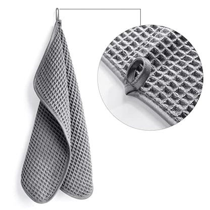 POLYTE 430 GSM Microfiber Lint Free Washcloth Face Towel, 13 x 13 in, 4 Pack (Waffle Weave) - color: Gray