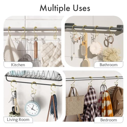 Bathway Gold Shower Curtain Hooks Ring, 12 Pcs Double Sided Shower Hooks, Rust Proof Metal Shower Hooks for Bathroom, Modern Shower Rings with Cylinders for Shower Curtain & Liners - color: Gold, style: Modern Shower Hooks with Cylinders