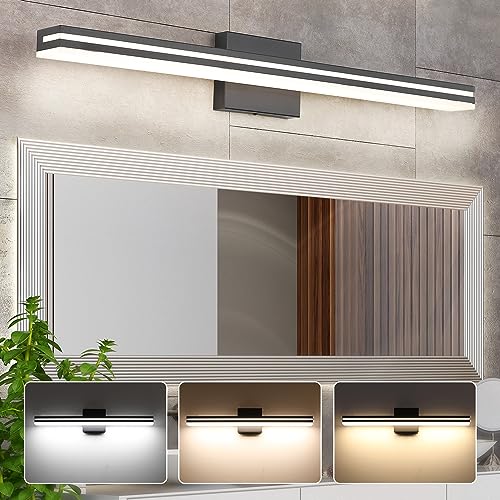 SineRise LED Modern Bathroom Vanity Light Bar (32-Inch, 3000K/4000K/6000K), Matte Black Dimmable Modern Acrylic Bathroom Wall Lighting Fixtures Over Mirror - color: Matte Black, size: 32-Inch