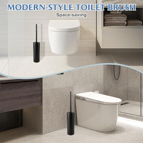 Stainless Steel Toilet Brush,Toilet Bowl Brush and Holder Set,Scratch Resistant Stainless Steel Toilet Brush with Long Handle,Toilet Cleaners with Replacement Head & Removable Inner Bowl,Space Saving - color: Black-set2