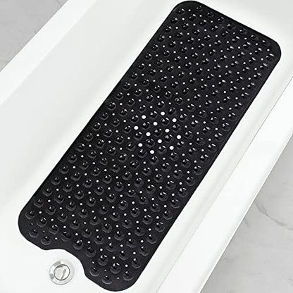 Bathtub and Shower Mats, Extra Long Non-Slip Bath Tub Mat 39 x 16 Inch, Machine Washable Bathmat with Suction Cups & Drain Holes for Bathroom Floor, Black - color: Black