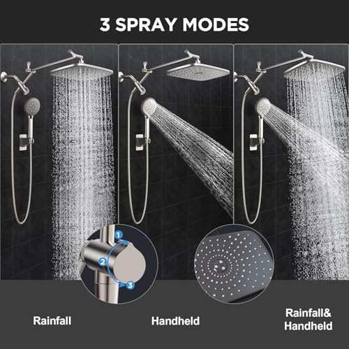 Veken Starlight 11.8" High Pressure Shower Head with Handheld, Easy Install | Handheld Shower with Multi Spray Modes, Rainfall Combo with 15" Metal Extension Arm, Detachable Dual Shower, Bathroom Decor - color: Starlight