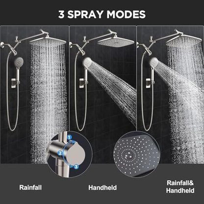 Veken Starlight 11.8" High Pressure Shower Head with Handheld, Easy Install | Handheld Shower with Multi Spray Modes, Rainfall Combo with 15" Metal Extension Arm, Detachable Dual Shower, Bathroom Decor - color: Starlight