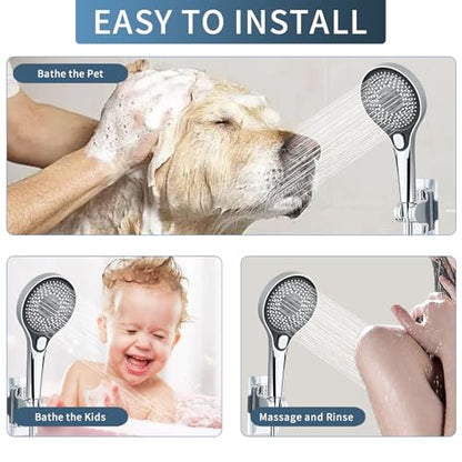 Shower Head,10'' Rain Shower Head with 11'' Angle Adjustable Extension Arm and Handheld Spray Combo/Flow Regulator/Shower System/Angle Adjustable/5Ft Hose, Height (Chrome, 8 Inch)