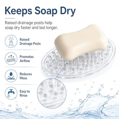 4-Pack Self-Draining Soap Holder, Clear Plastic Soap Saver Tray with Raised Ridges for Bathroom Shower and Kitchen Sink