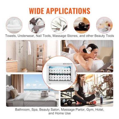 VEVOR 23L Large Capacity Hot Warmers with See Through Window, Two Stainless Steel Racks, Holds up 50-60 Towels, 2-in-1 Quick and All-Round Heating for Facials, SPA, Massage, Salon, White