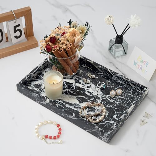 Marble Bathroom Tray,Pure Natural Vanity Tray | Marble Tray for Kitchen Counter Non-Ceramic/Non-Resin,Stone Trays 12 x 8 inch - color: Black Grey