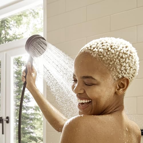 hansgrohe Pulsify S 1-Spray Handshower with Slide Bar and Hose, PowderRain, IntenseRain, Pulsating Massage, in Matte Black, 24161671 - color: Matte Black, size: 2.5 GPM, style: Wallbar with 4-inch Handheld Showerhead and Hose