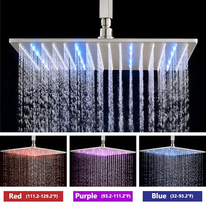 Aolemi Ceiling Shower Faucet Set with Handheld 16" LED Head Brushed Nickel | Handheld Spray,16 Inch Rain LED Head,Shower Valve and Trim Kit,All Metal,Ceiling System,Bathroom Mixer - color: Nickel, size: 16 Inch LED Shower Head