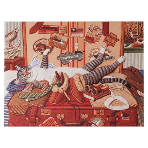 Dish Drying Mat Coffee Mat Soft Diatomite Rubber Backed, 16" x 24" | Warm Travel Cat Print, 3D Embroidery Look, Water Absorbing Top, Non Slip Base, for Countertop Coffee Station - color: Vintage Cat, size: 24" x 16"