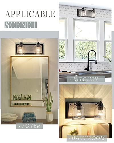 16" 2-Light Farmhouse Bathroom Vanity Light with Bubble Glass, Gray | Farmhouse Rustic style, Metal base with hand-painted wood grain, E26 Ceramic Base(no bulb), UL&ETL, mount up/down,over mirror - color: Gray, size: 2-Light