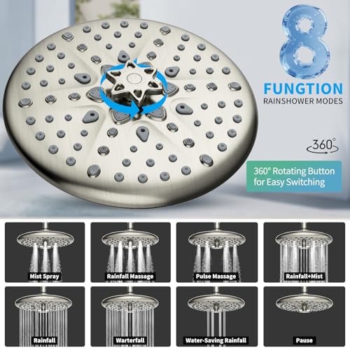 EMBATHER 10'' Shower System with Handheld Trim Kit, Brushed Nickel | 2-IN-1 Shower Faucet Set, 8-Mode Shower Head, 6-Setting Handheld Spray, Pressure-balanced Valve & Trim Kit - color: Brushed Nickel, size: 10 Inch