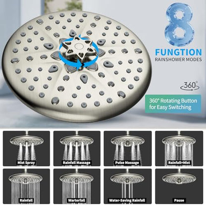 EMBATHER 10'' Shower System with Handheld Trim Kit, Brushed Nickel | 2-IN-1 Shower Faucet Set, 8-Mode Shower Head, 6-Setting Handheld Spray, Pressure-balanced Valve & Trim Kit - color: Brushed Nickel, size: 10 Inch