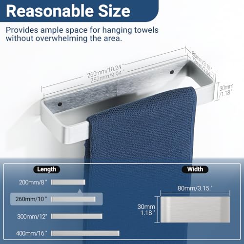 SAYAYO Brushed Nickel Hand Towel Holder for Bathroom Wall, 10 Inch Self Adhesive Towel Bar Hand Towel Rack Square Heavy Duty - color: Brushed Nickel, size: 10 Inch