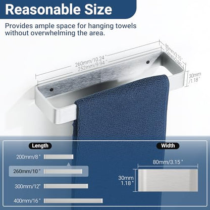 SAYAYO Brushed Nickel Hand Towel Holder for Bathroom Wall, 10 Inch Self Adhesive Towel Bar Hand Towel Rack Square Heavy Duty - color: Brushed Nickel, size: 10 Inch