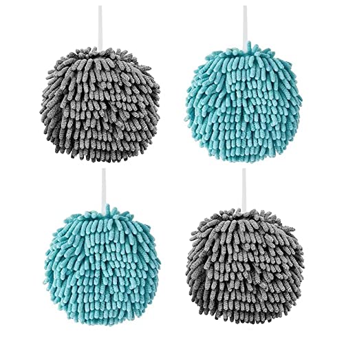 Emivery 4 Pcs Microfiber Hand Drying Towels, Absorbent Chenille Hand Towel with Hanging Loop, Quick Dry Hand Plush Absorbent Towels for Kitchen Bathroom - color: Gray,blue
