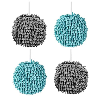 Emivery 4 Pcs Microfiber Hand Drying Towels, Absorbent Chenille Hand Towel with Hanging Loop, Quick Dry Hand Plush Absorbent Towels for Kitchen Bathroom - color: Gray,blue