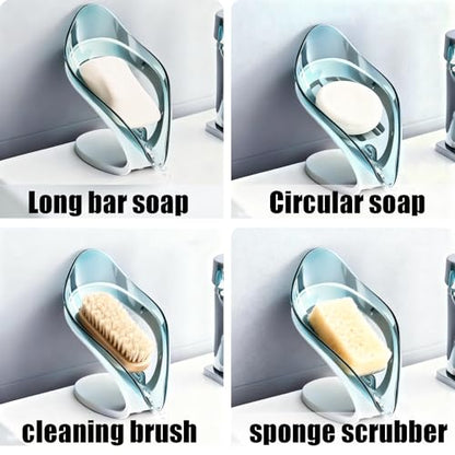 Self Draining Leaf Soap Dish – Easy to Clean Waterfall Soap Holder, Multi-Use for Shower, Bathroom & Kitchen Sink, Durable & Stylish (Blue) - color: Blue